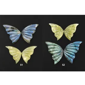 Labradorite & Yellow Opal Gemstone Carving : Natural Untreated Unheated Hand Carved Butterfly 2Pair Set