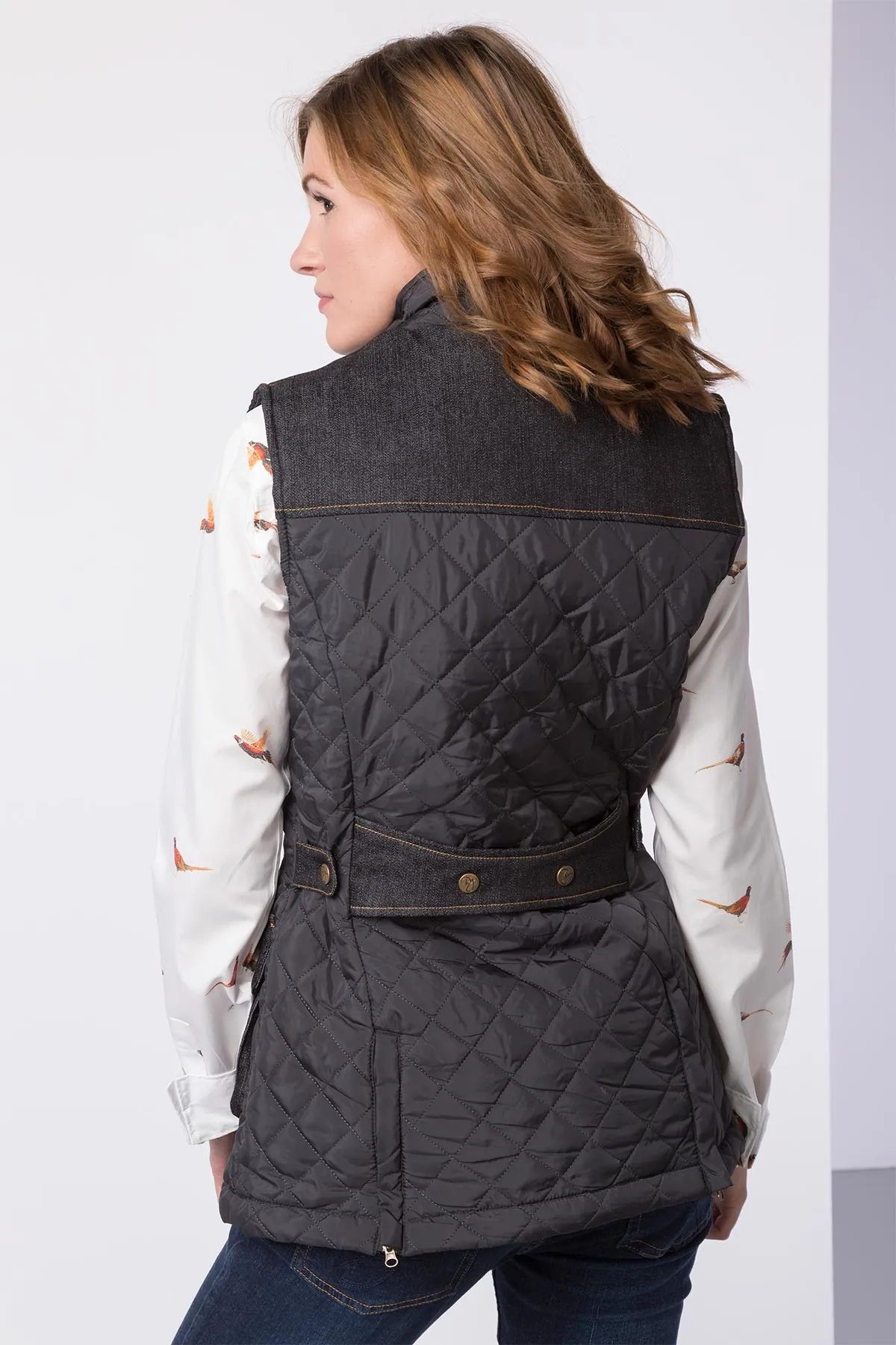 Ladies Denim Trim Quilted Waistcoat