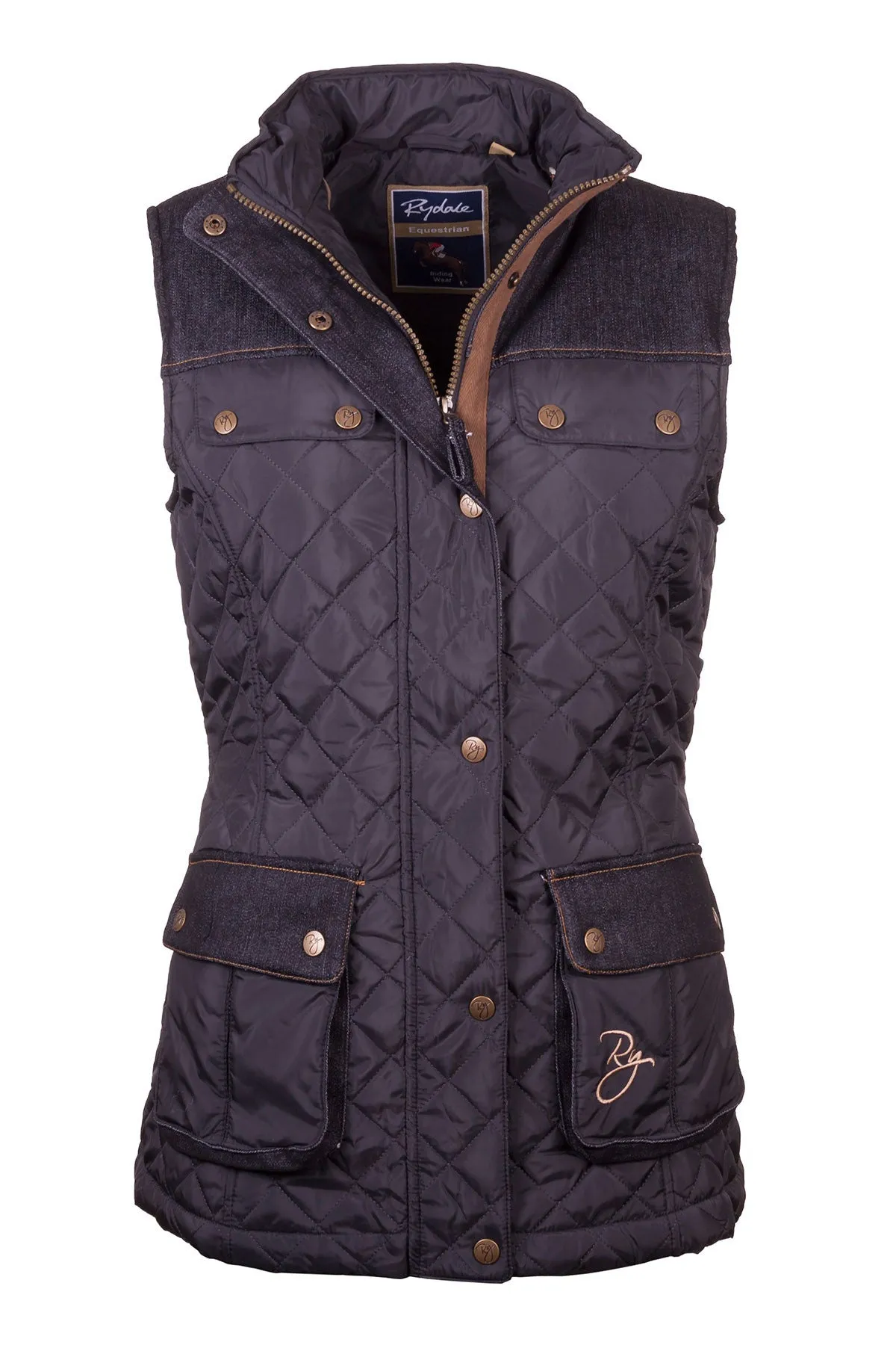 Ladies Denim Trim Quilted Waistcoat