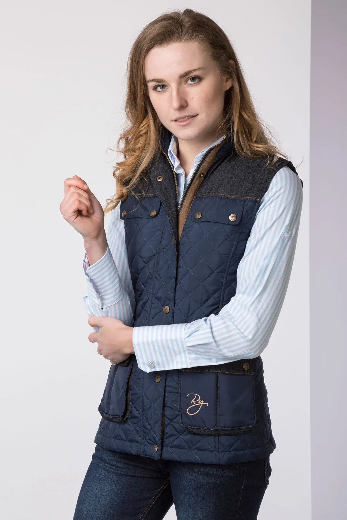 Ladies Denim Trim Quilted Waistcoat