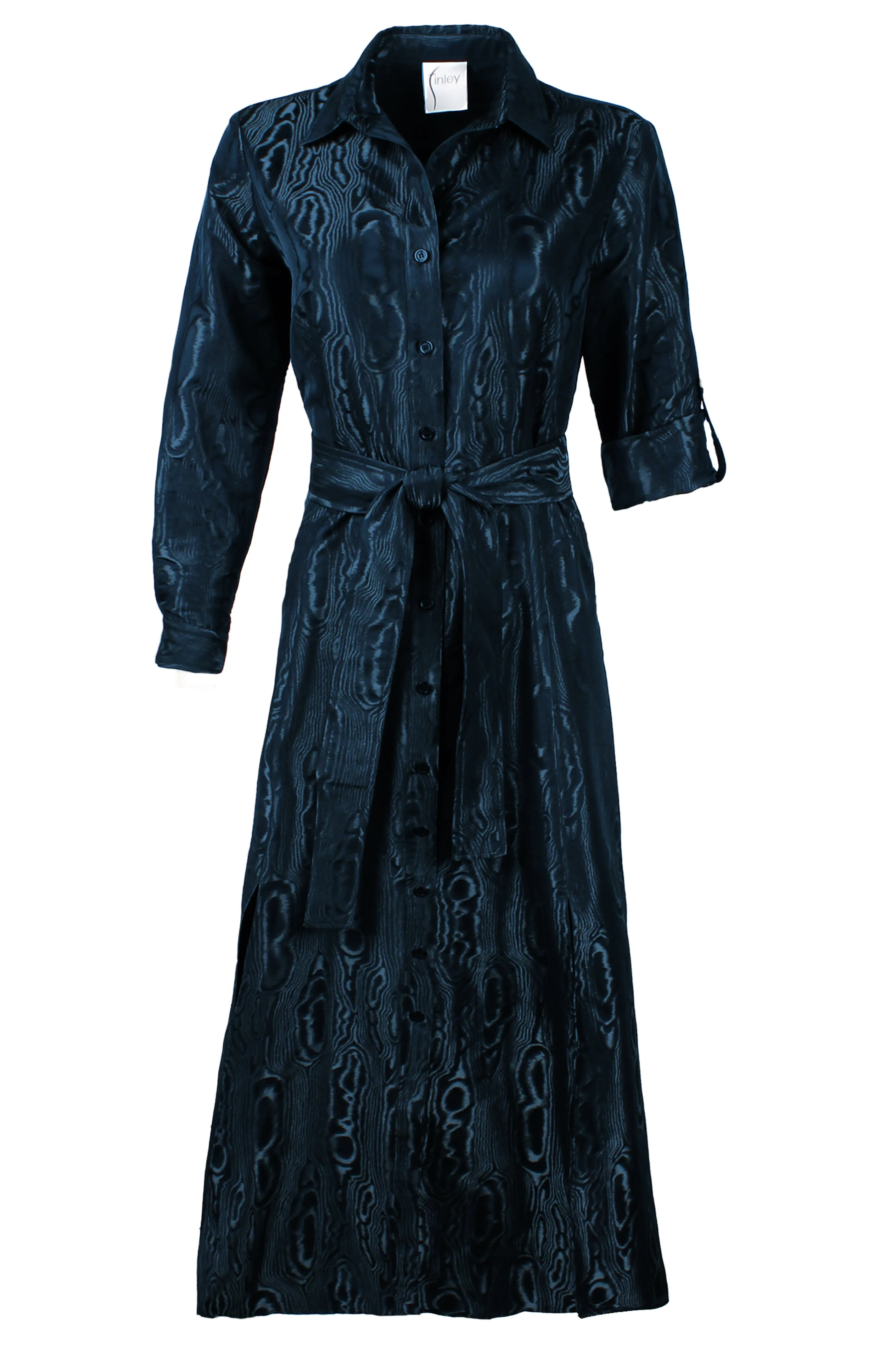 Laine Shirt Dress Teal Blue Moire Jacquard