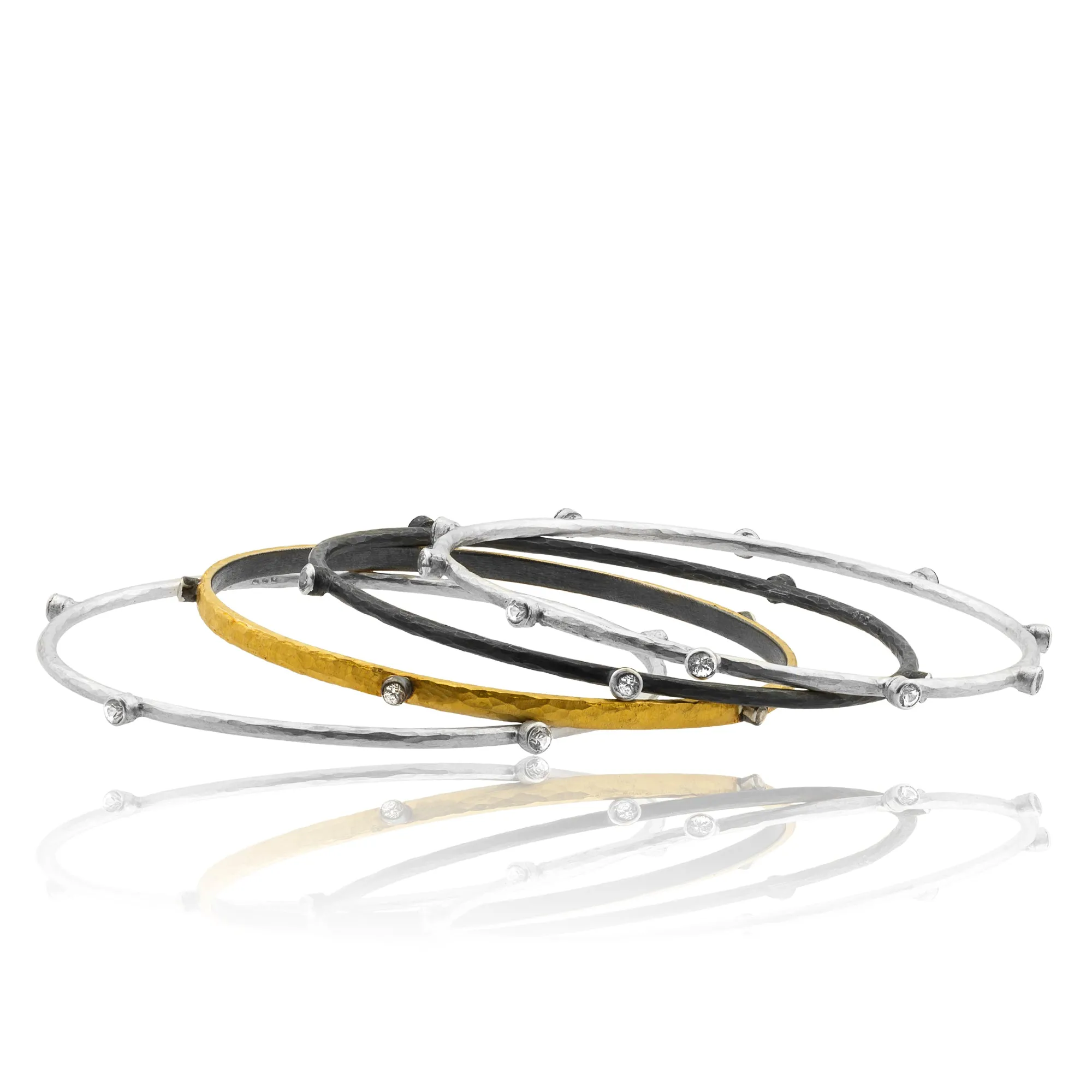 Lika Behar 24K Gold Fusion & Oxidized Silver Bangle Bracelet with 5 Sapphires