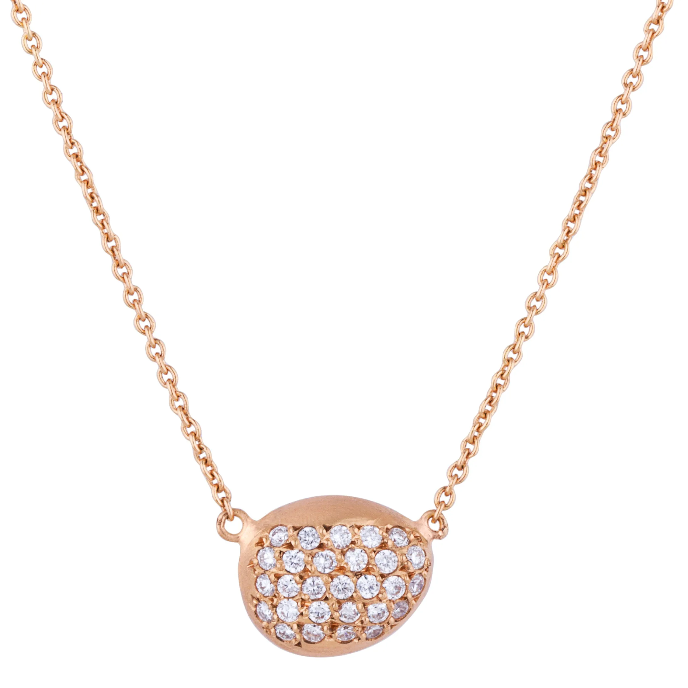 Lika Behar Peach Glow Chained Single Pebble Diamond Necklace 22K Rose Gold