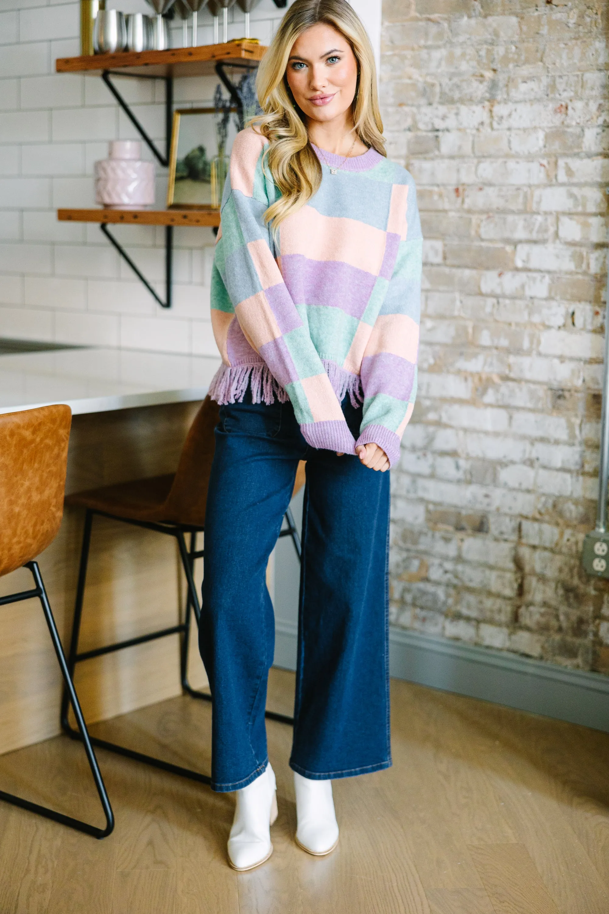 Make Your Day Lavender Multi Checkered Sweater