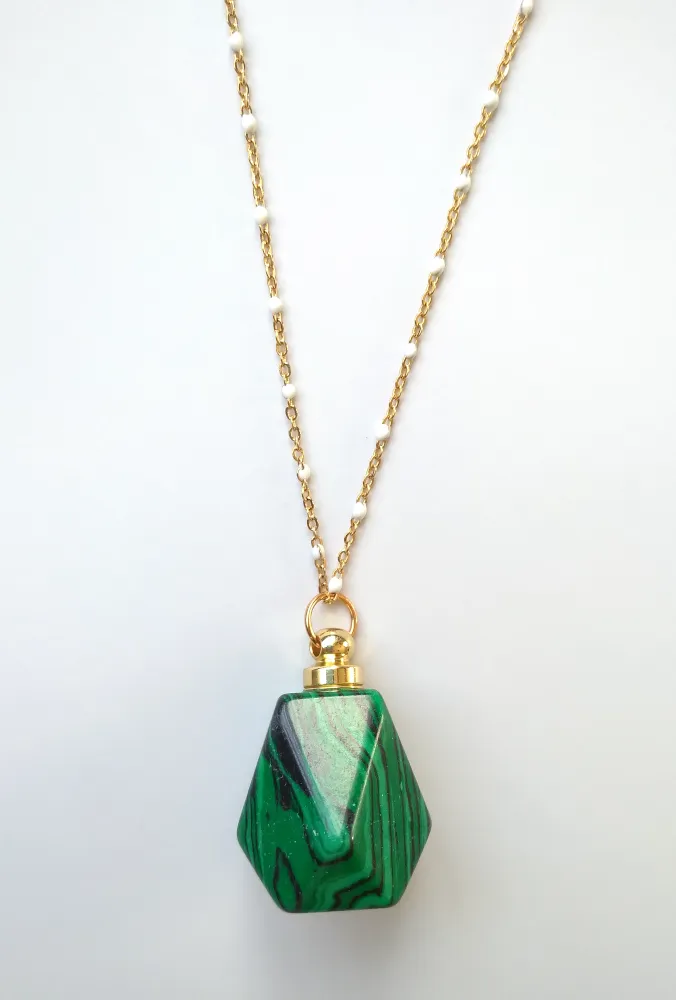 Malachite Faceted Hexagon Wellness Bottle Pendant