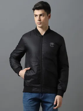 Men's Black Full Sleeve Zippered Bomber Jacket