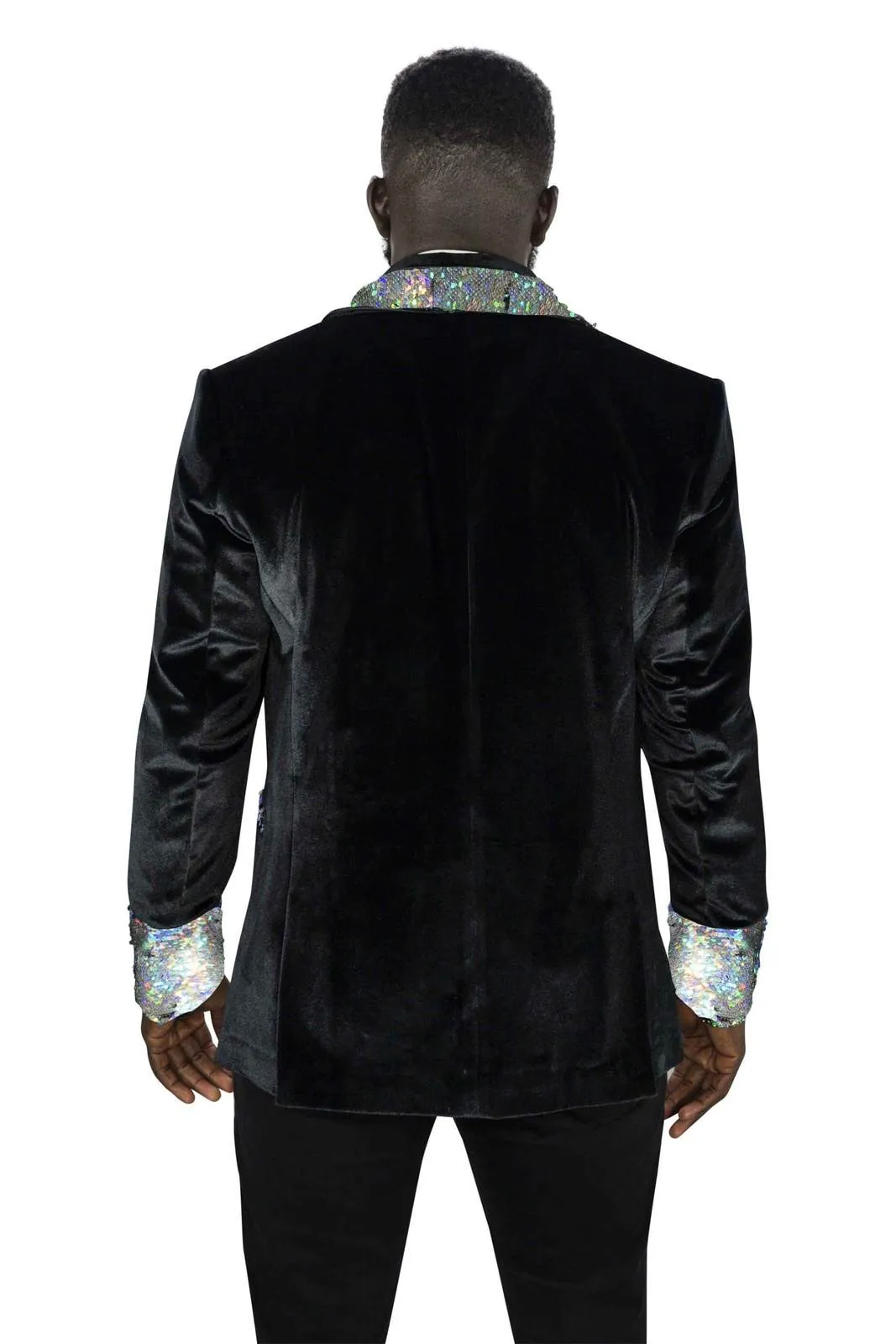 Mens Black Velvet Smoking Jacket - Holographic