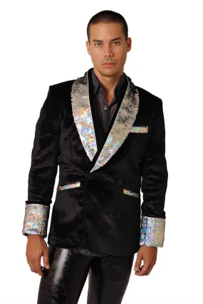 Mens Black Velvet Smoking Jacket - Holographic