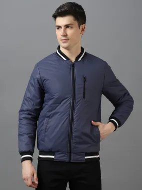 Men's Blue Full Sleeve Zippered Bomber Jacket