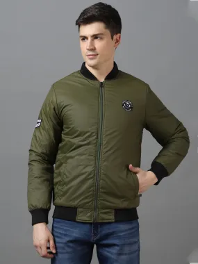 Men's Green Full Sleeve Zippered Bomber Jacket