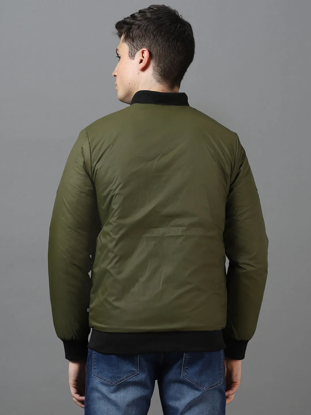 Men's Green Full Sleeve Zippered Bomber Jacket