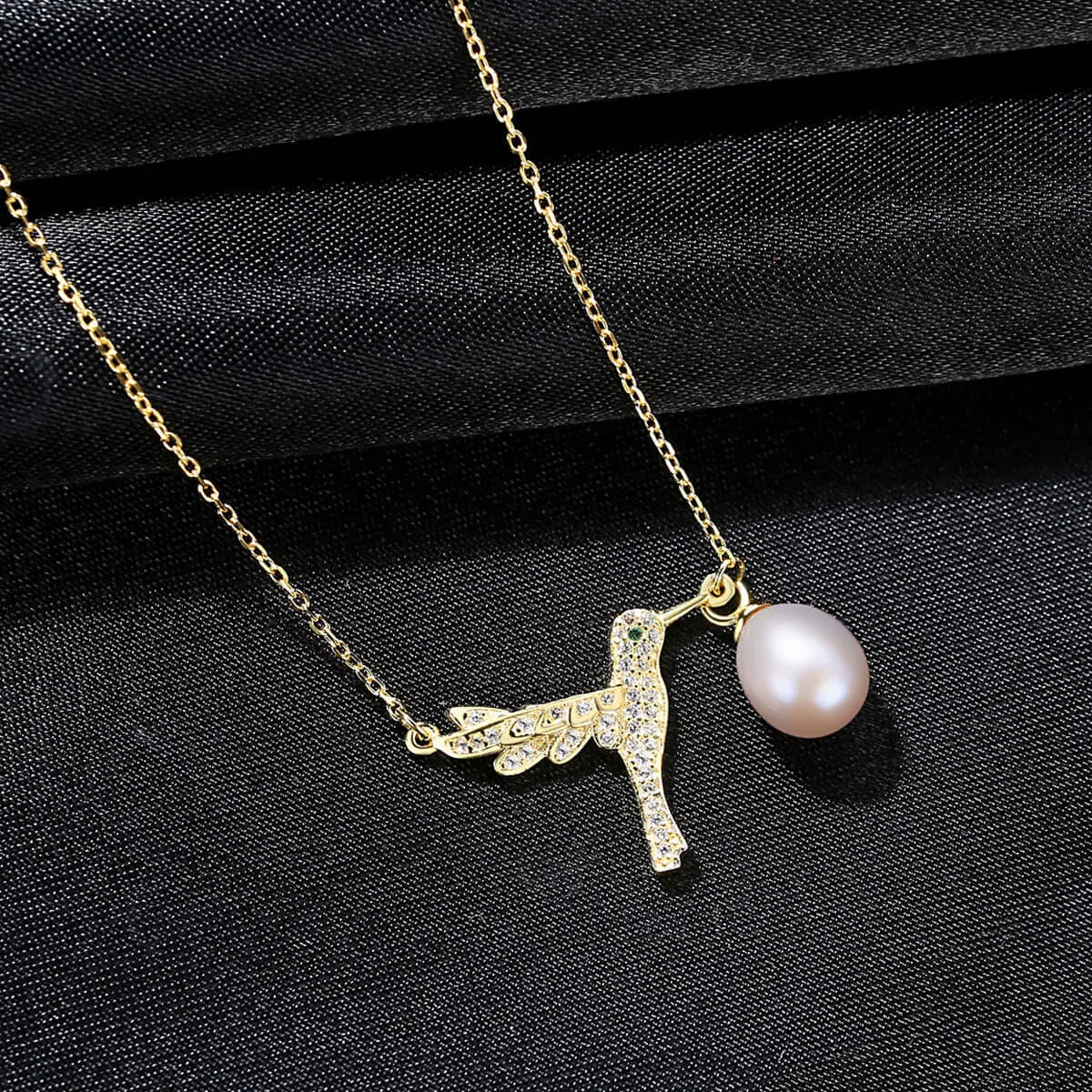 Micro-set Zirconia Pearl Pendant S925 Bird Mother of Pearl Necklace