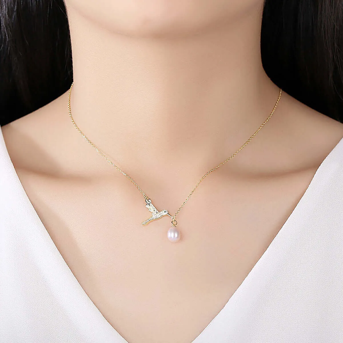 Micro-set Zirconia Pearl Pendant S925 Bird Mother of Pearl Necklace