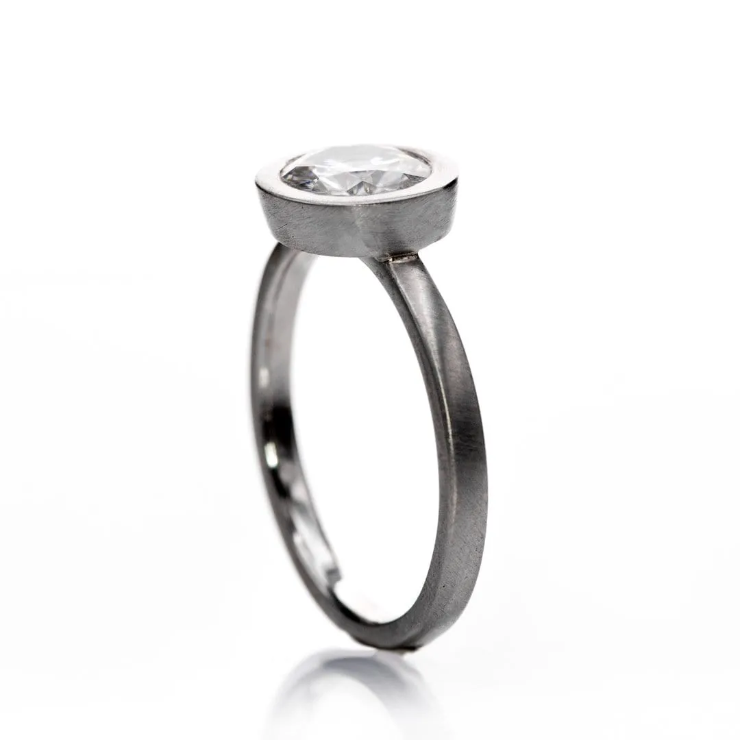 Minimal Wide Low-Profile Bezel Set Solitaire Engagement Ring - Setting only