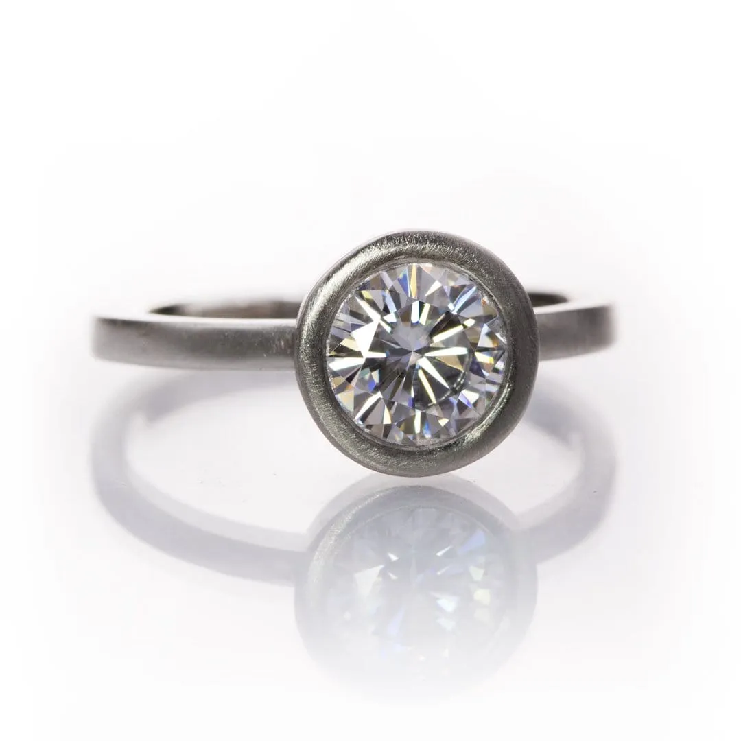 Minimal Wide Low-Profile Bezel Set Solitaire Engagement Ring - Setting only