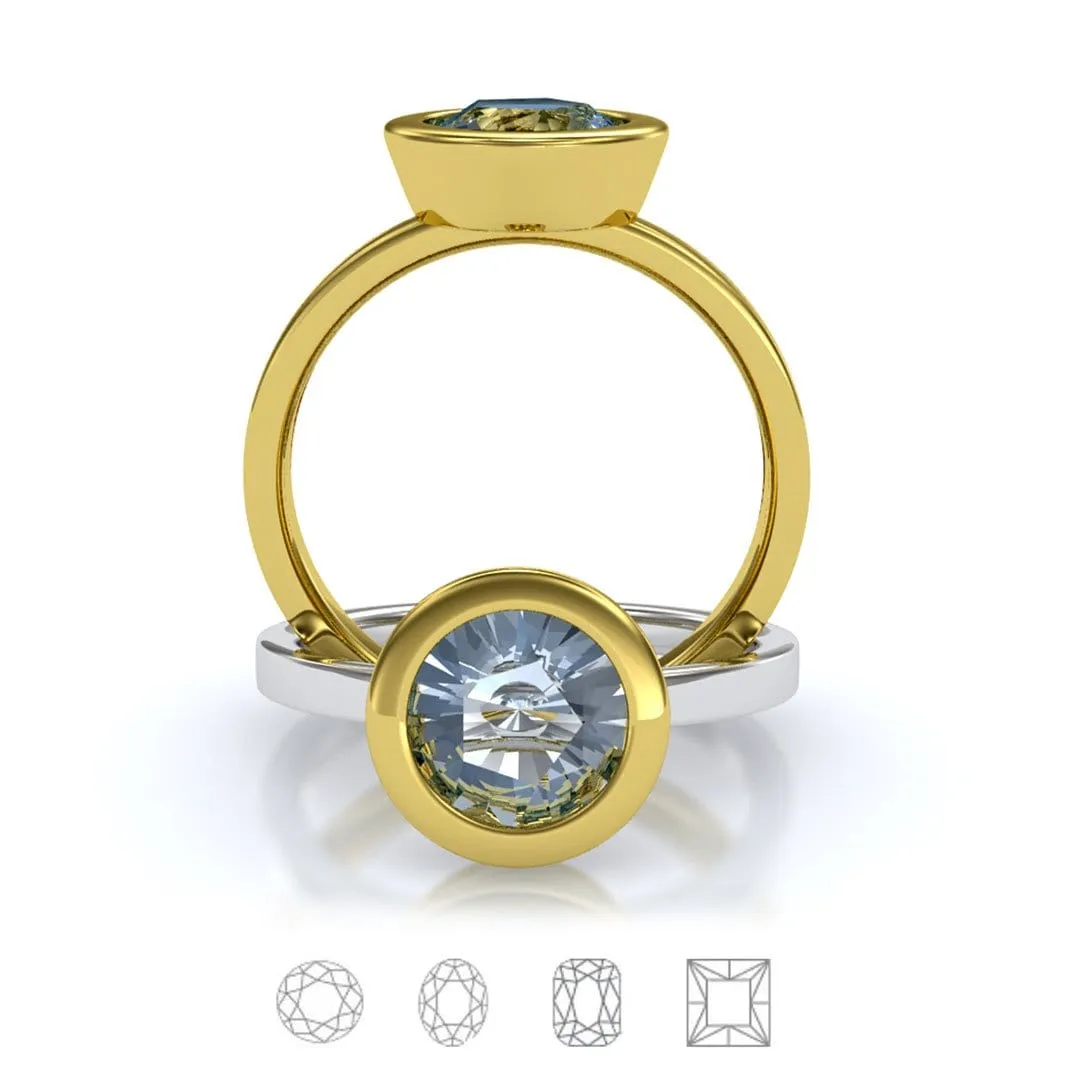 Minimal Wide Low-Profile Bezel Set Solitaire Engagement Ring - Setting only