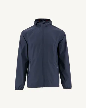 Navy Manille packable waterproof hooded long jacket