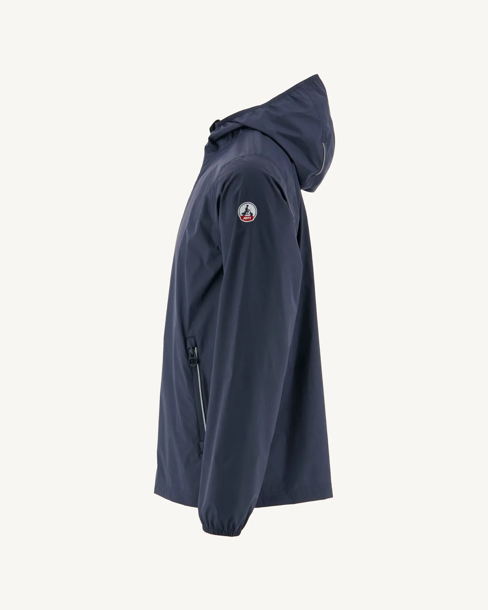 Navy Manille packable waterproof hooded long jacket