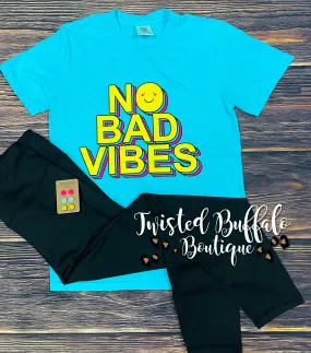 {NO BAD VIBES} Lagoon Blue Crew Neck Tee