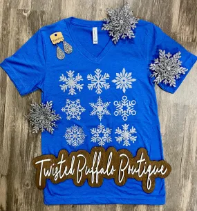 {NO TWO SNOWFLAKES ARE A LIKE} Heather Royal Blue V-Neck Tee