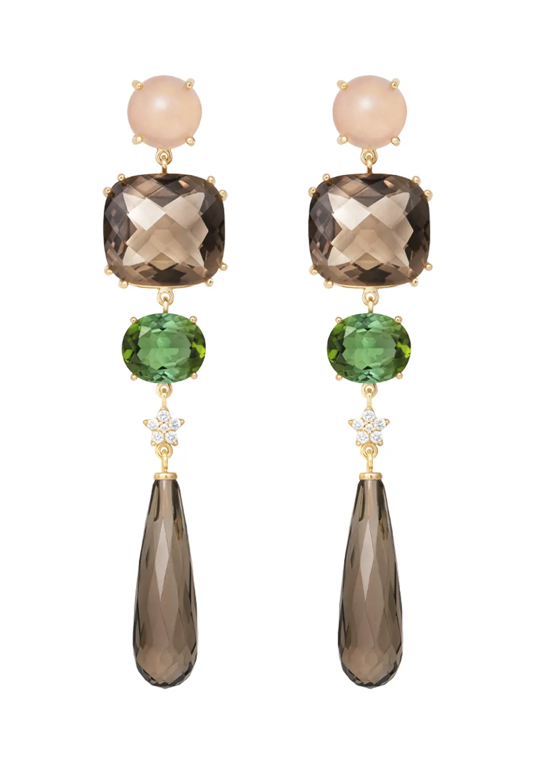 Ole Lynggaard Lotus Moonstone Smoky Quartz & Tourmaline Earrings