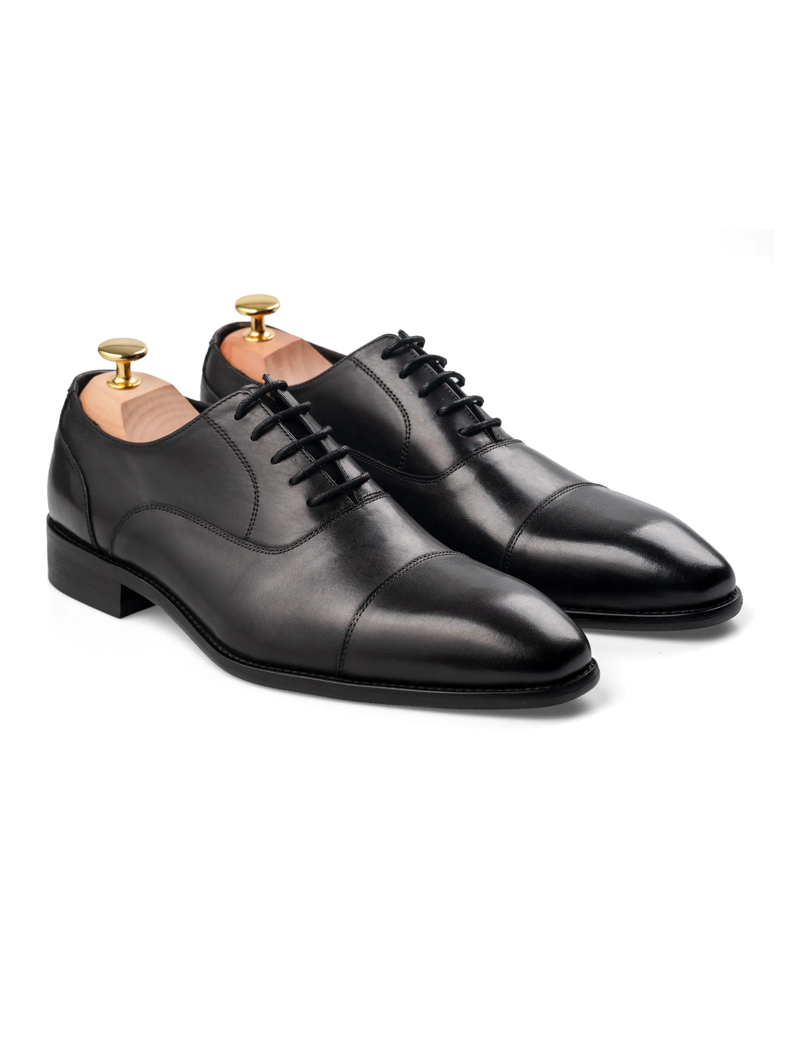 Oxford Cap Toe - Black Lace Up (Chisel Toe)