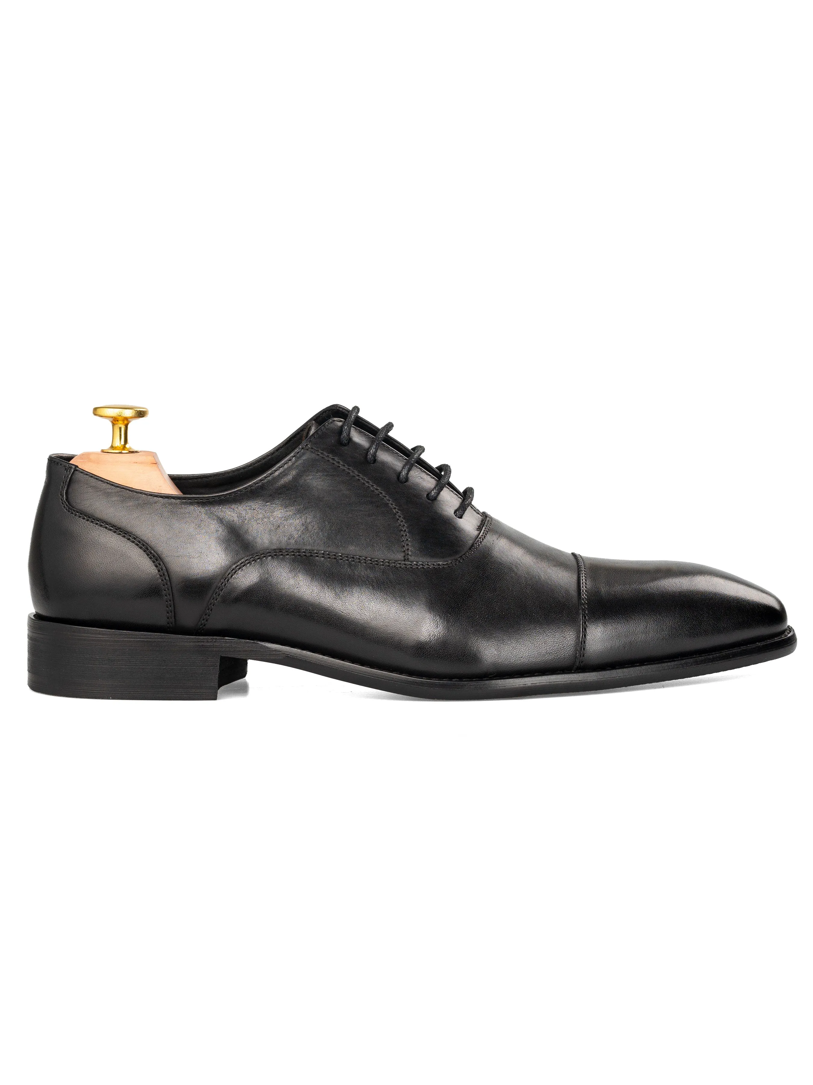 Oxford Cap Toe - Black Lace Up (Chisel Toe)