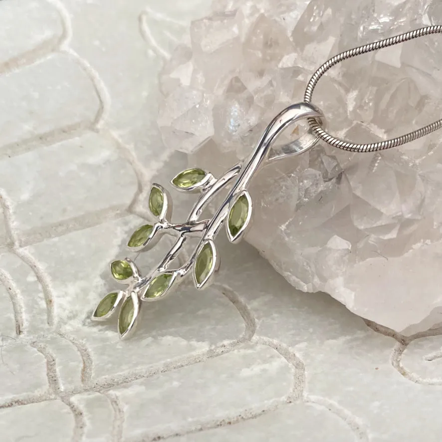 Peridot Marquise Leaves Pendant - Juniper