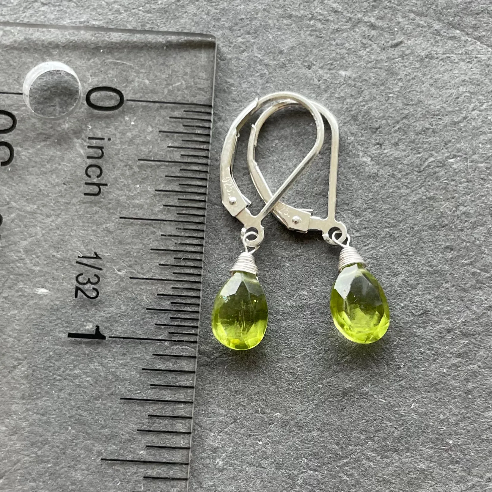 Peridot teenies with leverback earwires