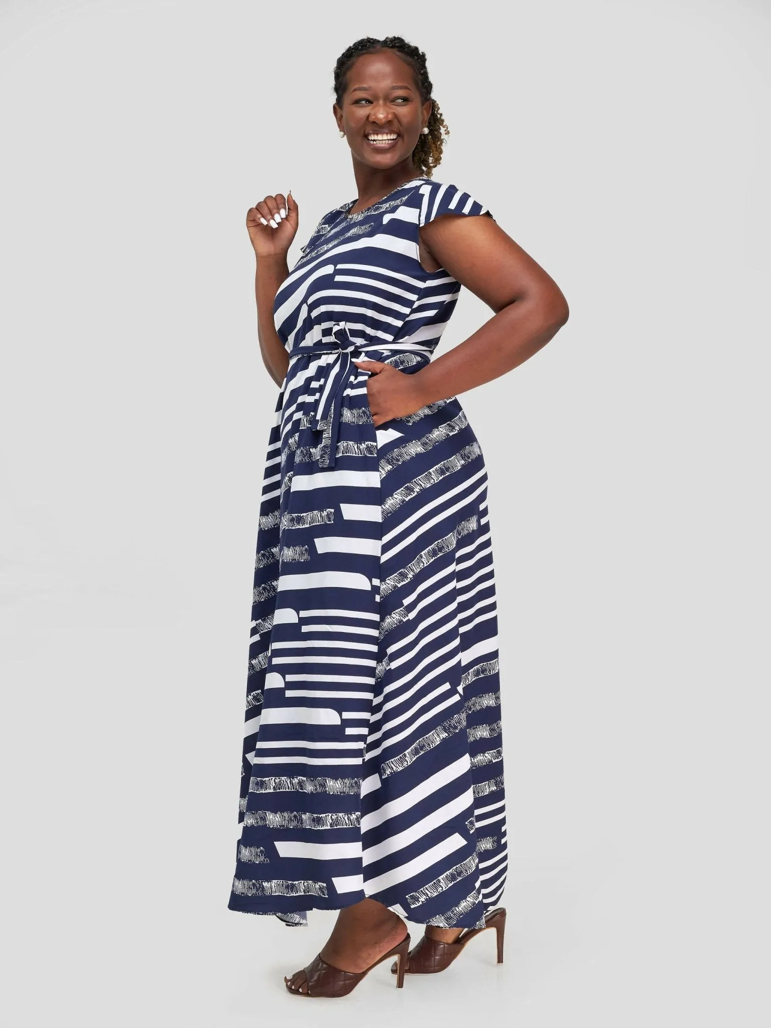 Phyls Collections Malindi Maxi Dress - Navy Blue / White Print