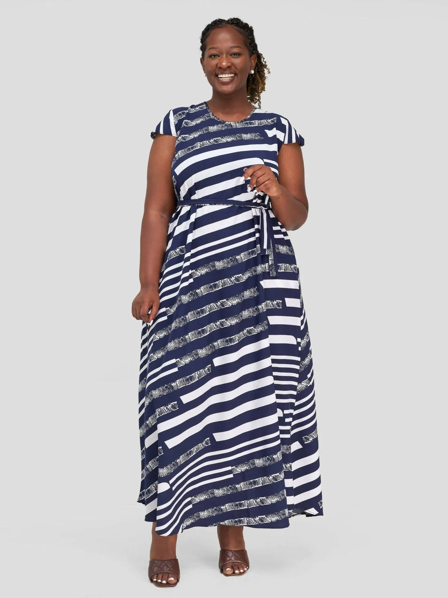 Phyls Collections Malindi Maxi Dress - Navy Blue / White Print