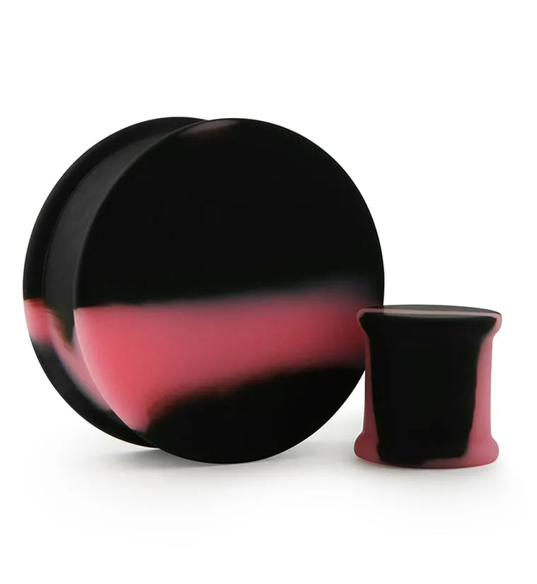 Pink And Black Double Flare Silicone Plugs