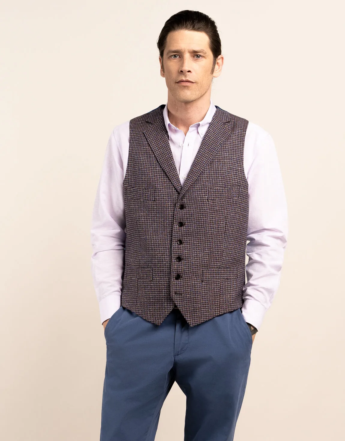 Shelby Maroon & Blue Guncheck Waistcoat