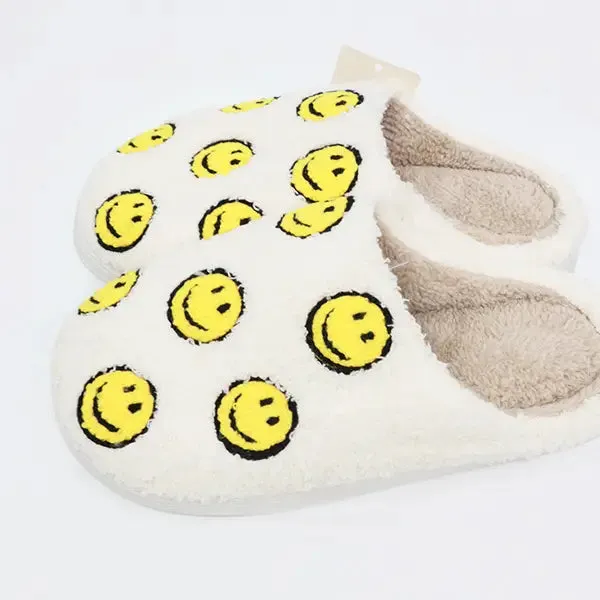 Smiley Face Fuzzy Fleece Soft Slipper