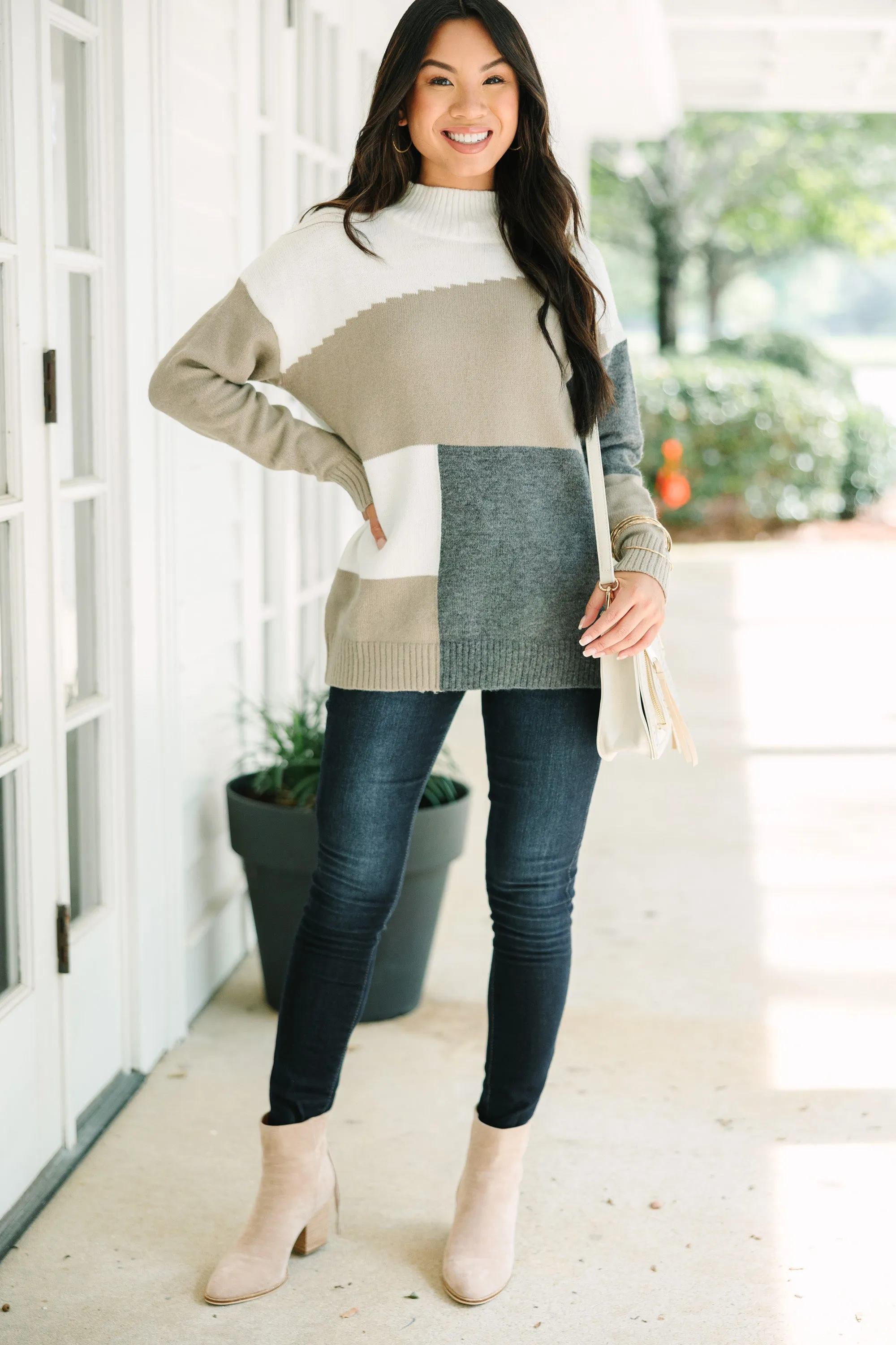 The Wait Is Over Charcoal Gray Colorblock Sweater