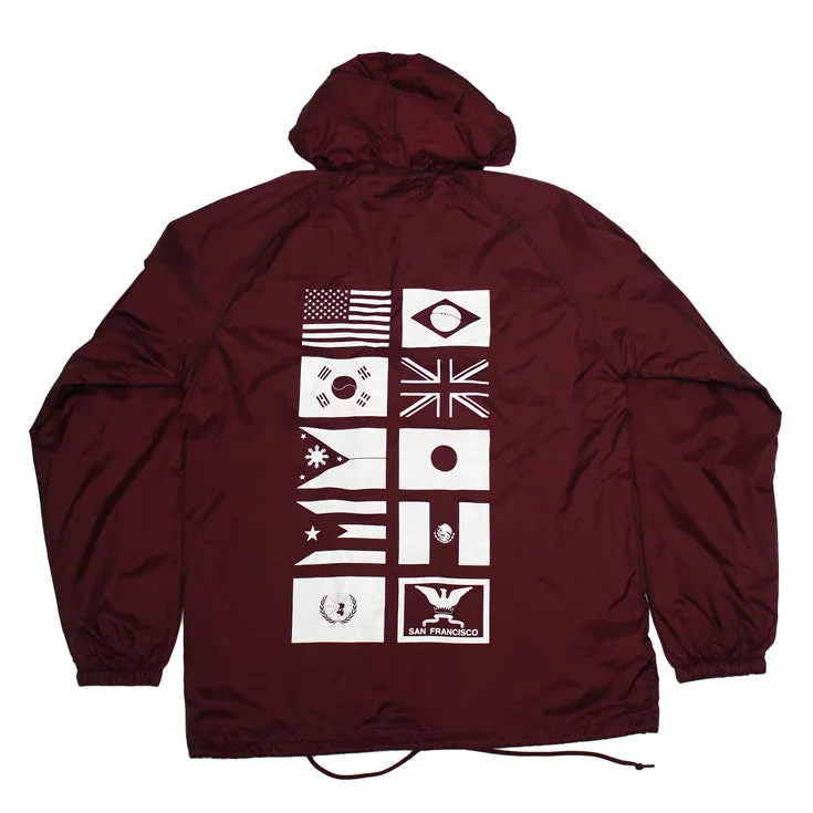 True Mens Nations Hooded Coaches Jacket Burgundy