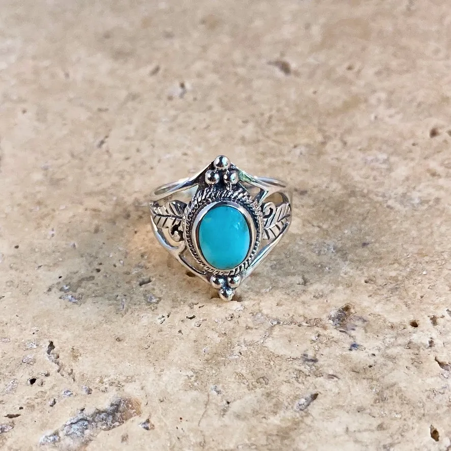 Turquoise Engraved Filigree Ring - Amita