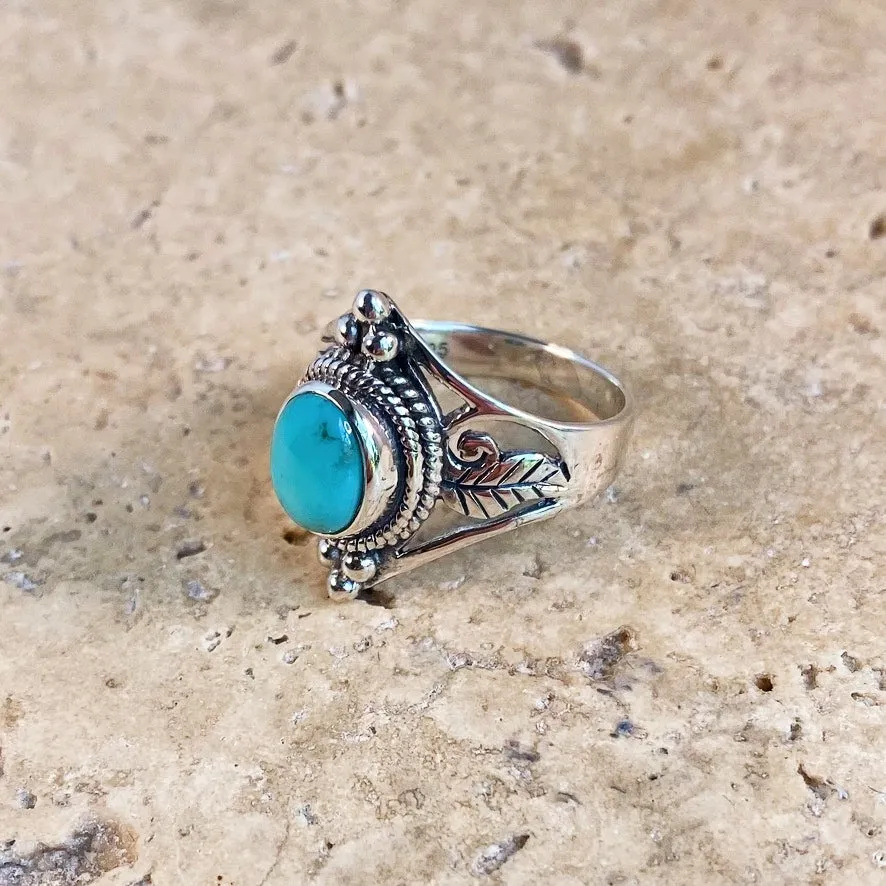 Turquoise Engraved Filigree Ring - Amita