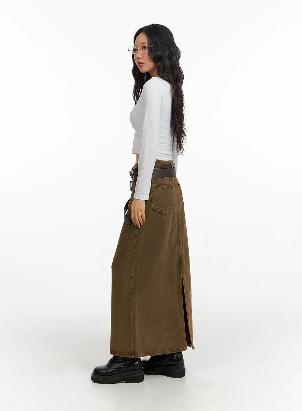 Washed Denim Maxi Skirt CF407