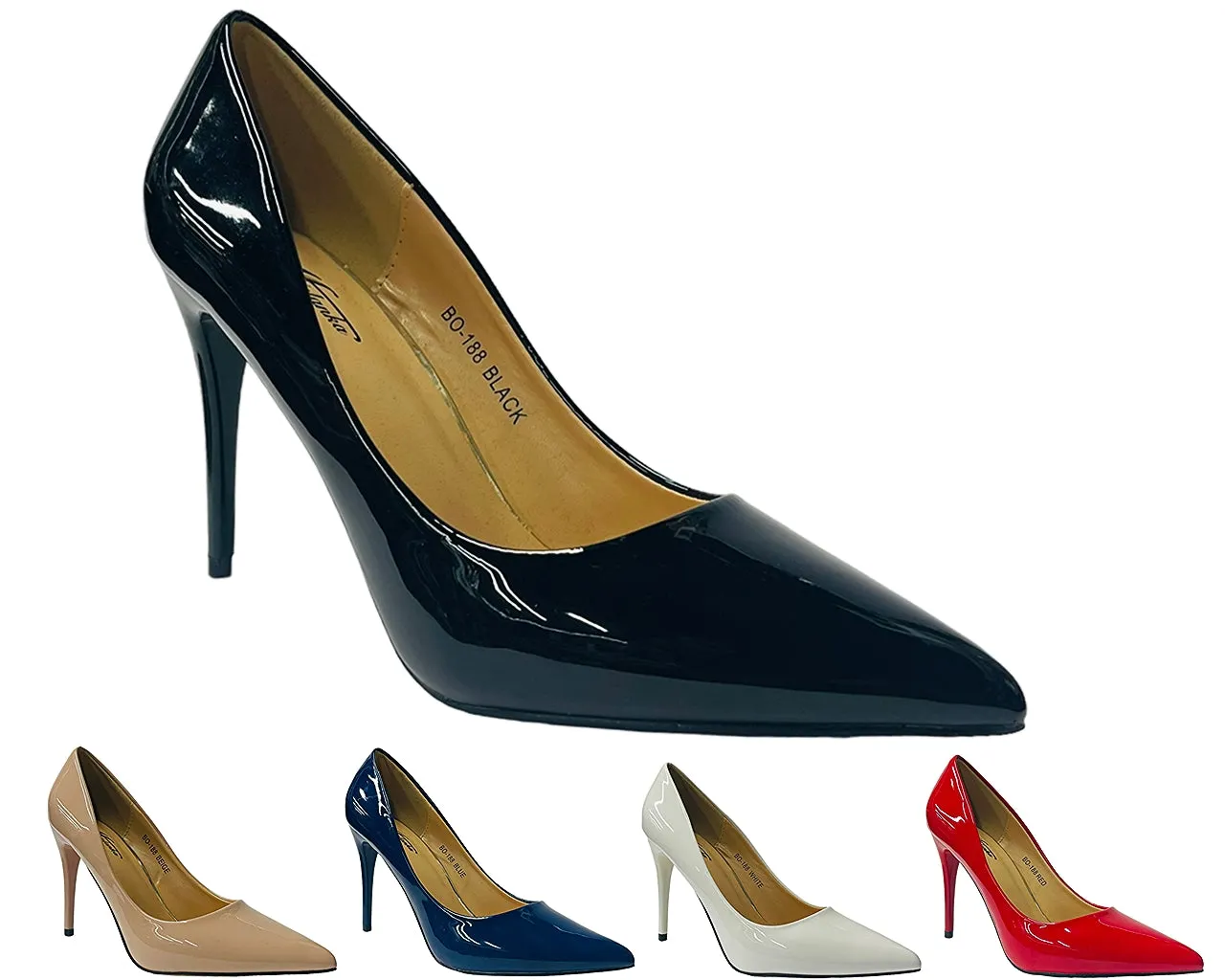 Women's Faux Patent Leather High Stiletto Heel Court Shoes