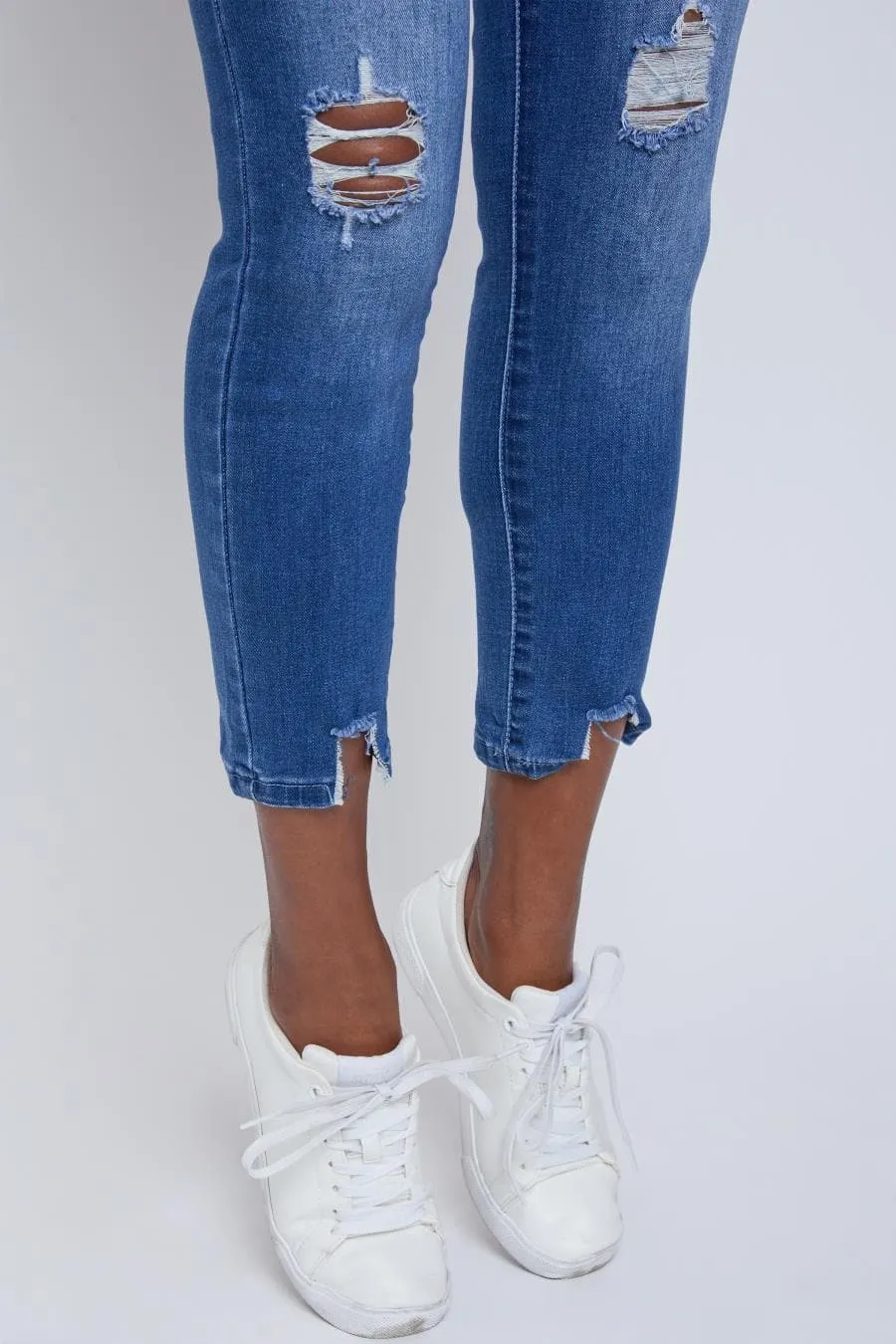 Women's High Rise Ankle Jean with Destructed Hem