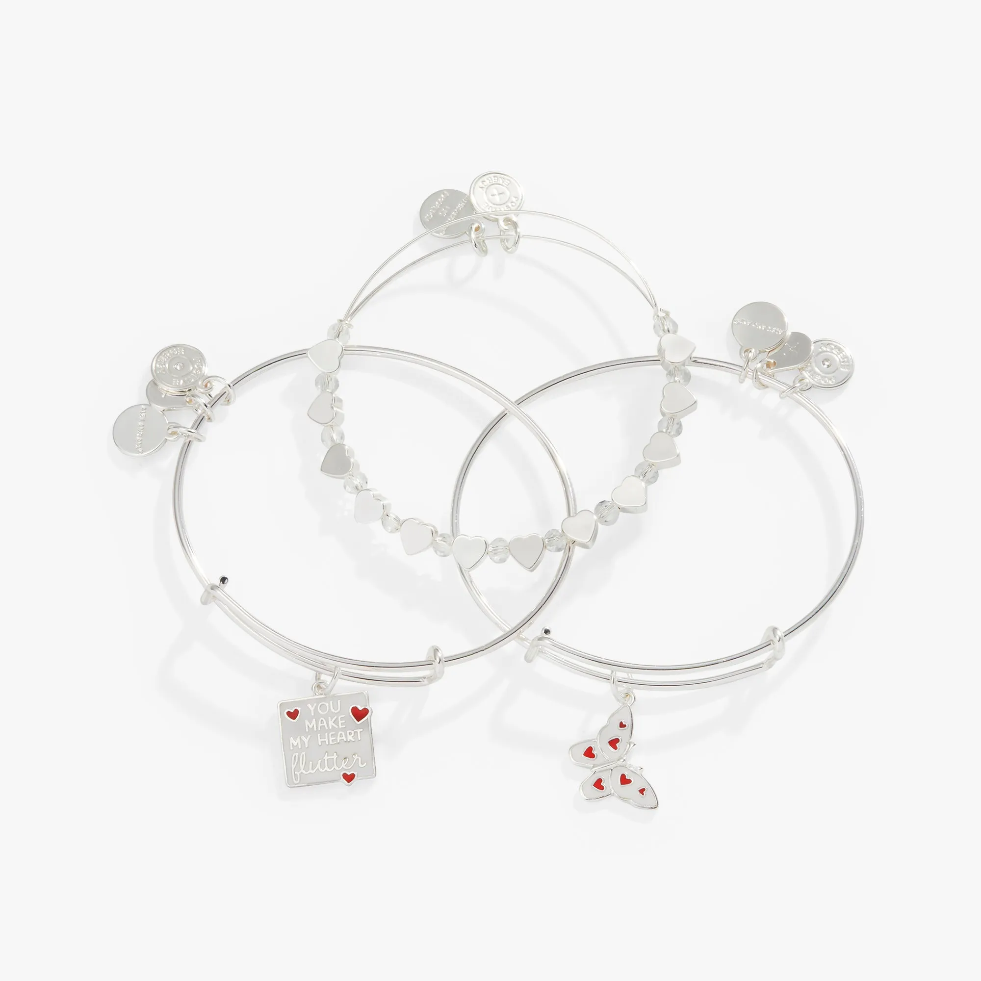 'You Make My Heart Flutter' Charm Bangle, Set of 3