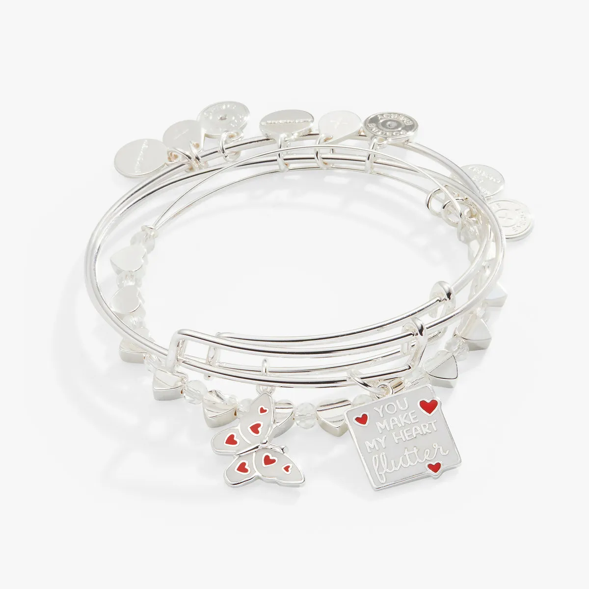 'You Make My Heart Flutter' Charm Bangle, Set of 3