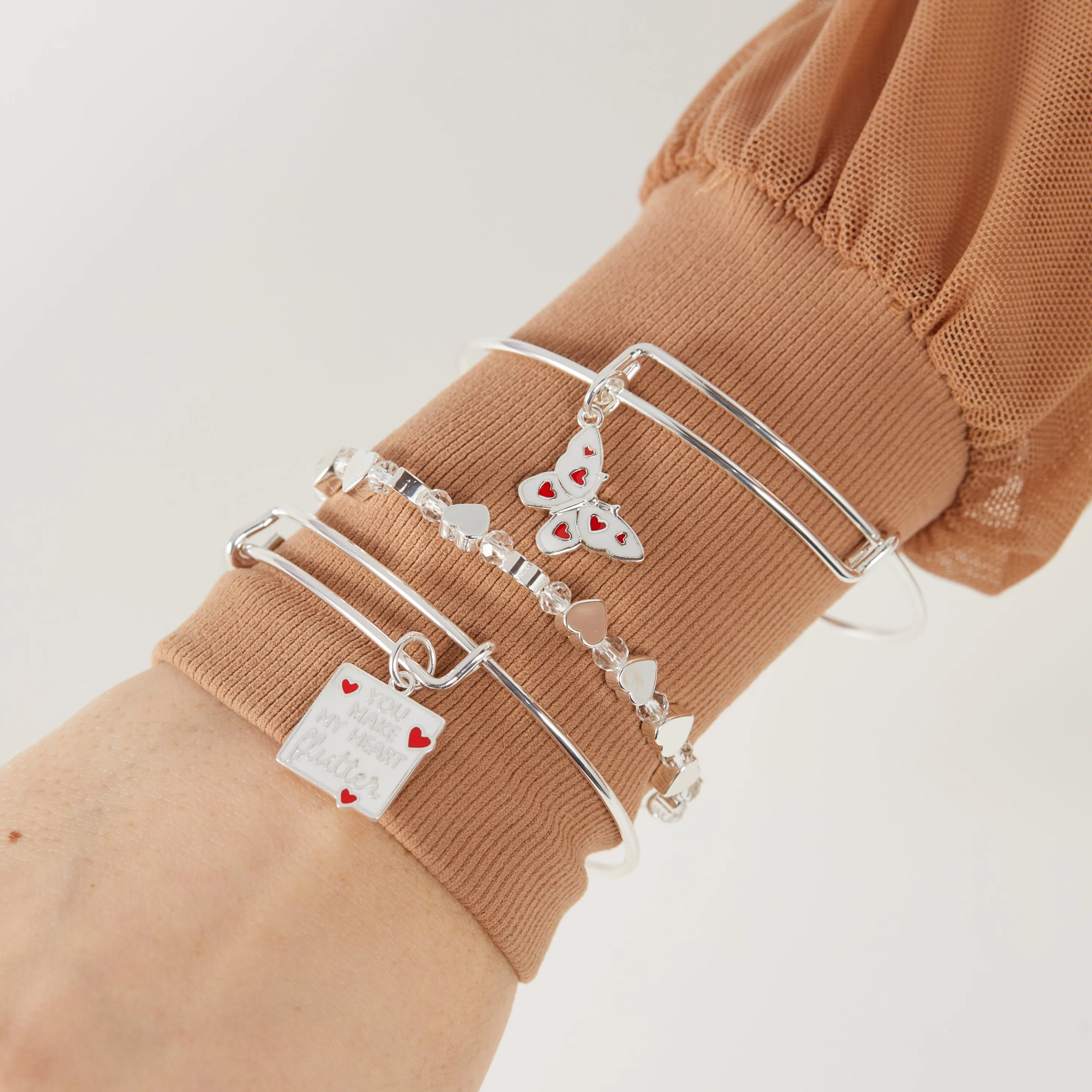 'You Make My Heart Flutter' Charm Bangle, Set of 3