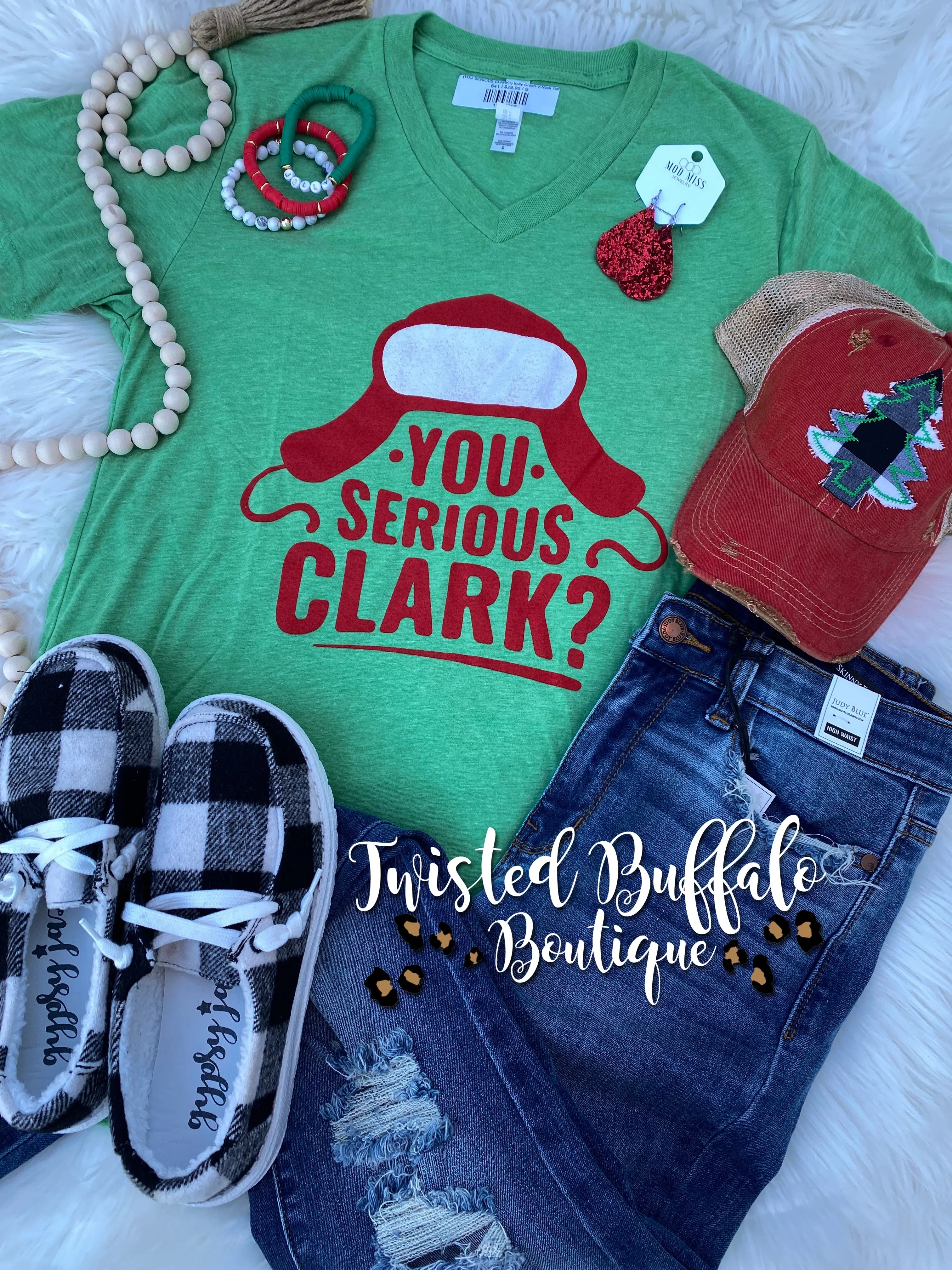 {YOU SERIOUS CLARK?} Heather Green V-Neck Tee